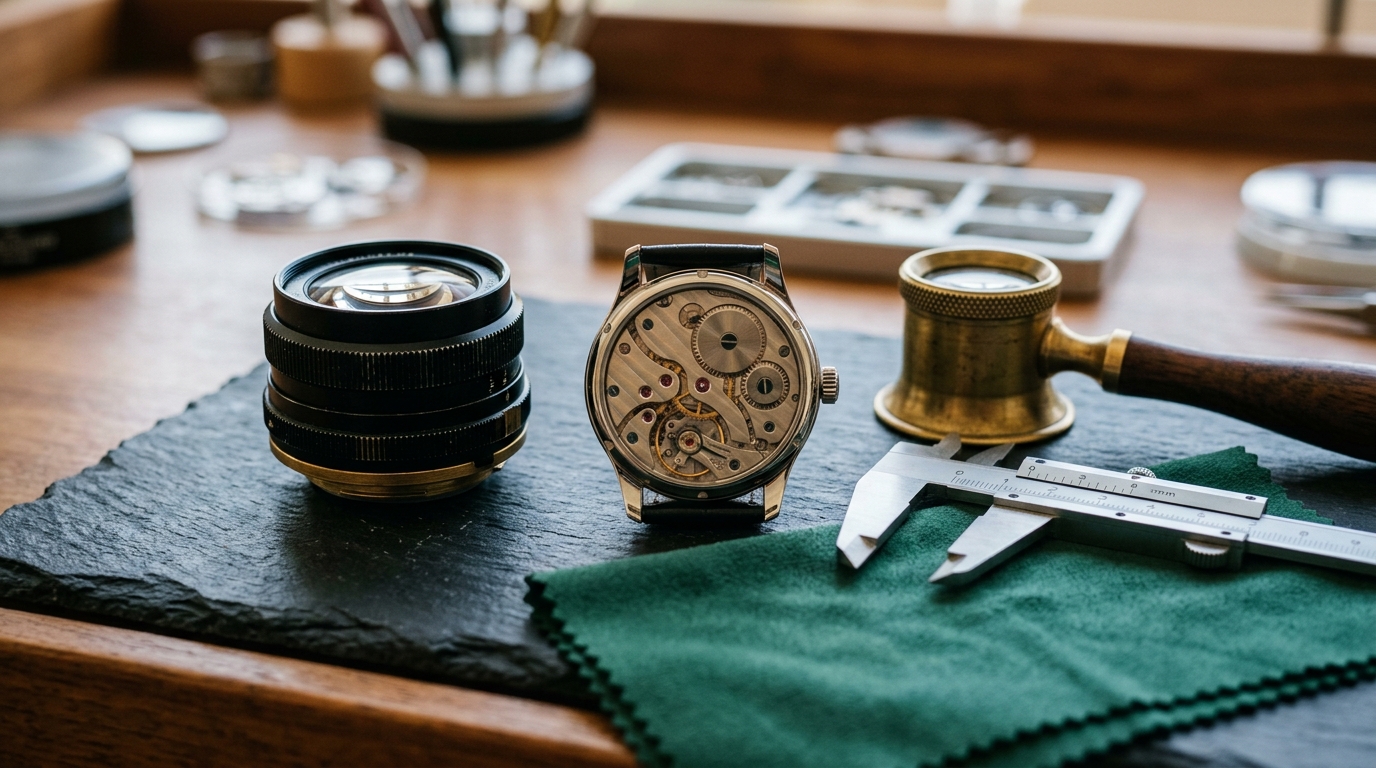 Micro-condition inspection of luxury timepieces and optical lenses