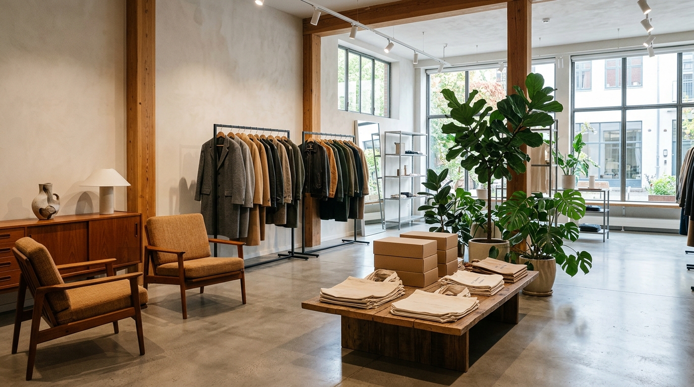 Sustainable circular economy resale showroom with restored furniture and goods