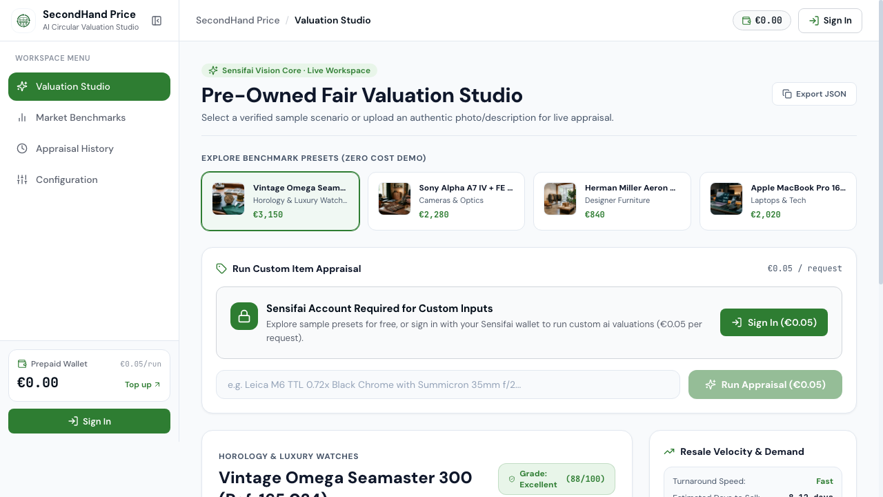 SecondHand Price Live Appraisal Workspace interface